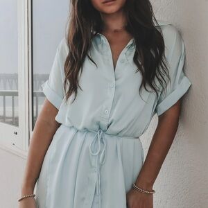 The Beverly Satin Short Sleeve Romper Dress